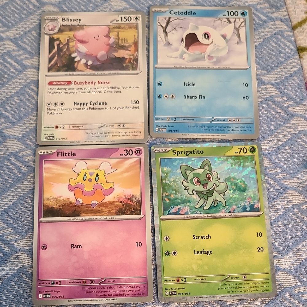 Pokémon Card Lot - Blissey, Cetoddle, Flittle, Sprigatito - Pink/Blue/Green